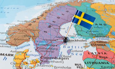 Paper flag pins of Sweden, map of Nordic countries Denmark, Finland, Norway and Sweden, Northern Europe. Photo 93218853 © Sjankauskas - Dreamstime.com
